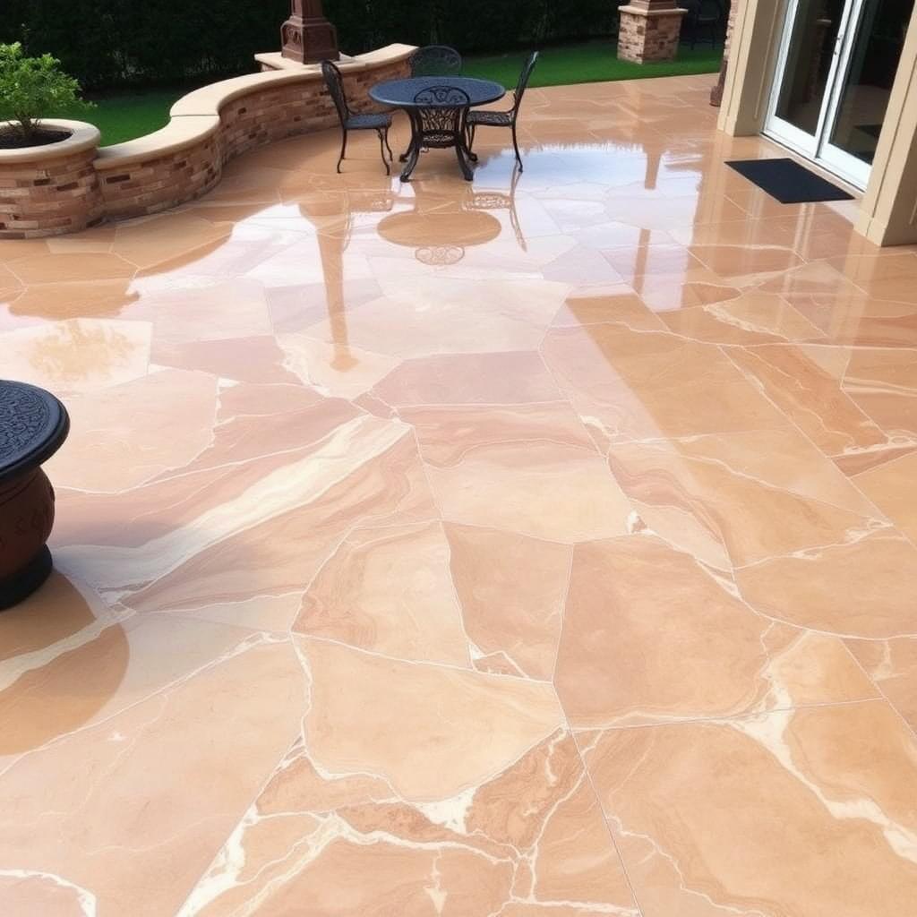 Warm sandstone metallic — patio
